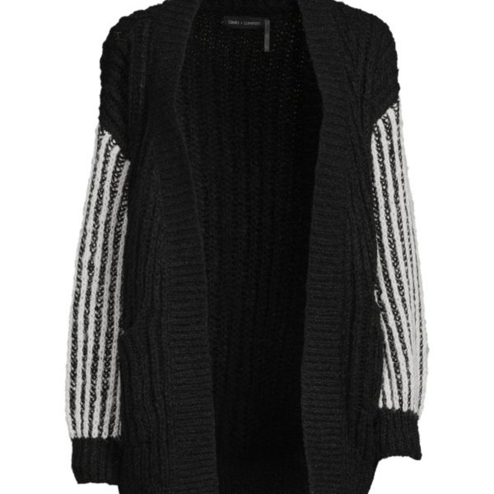 Stella + Lorenzo Black and White Cardigan with Open Front and Shawl Collar